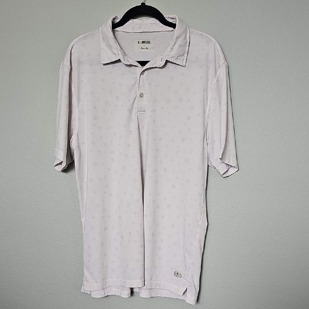 Linksoul Light Gray Astoria Palm Tree Printed Polo Golf Shirt Large